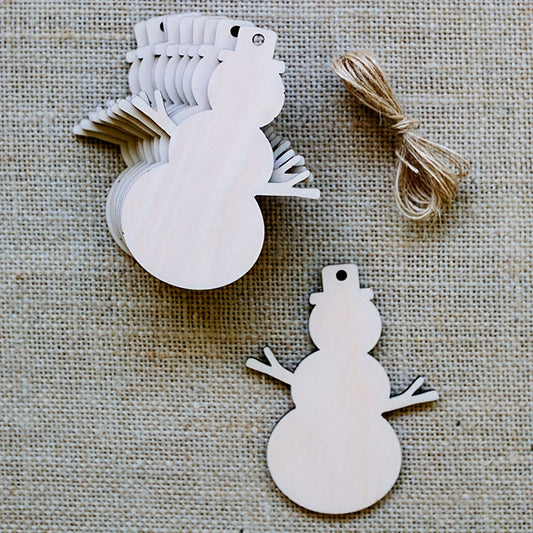 10pcs Wooden Christmas Tree Ornaments Snowman Cutouts Wood Tags for DIY Craft