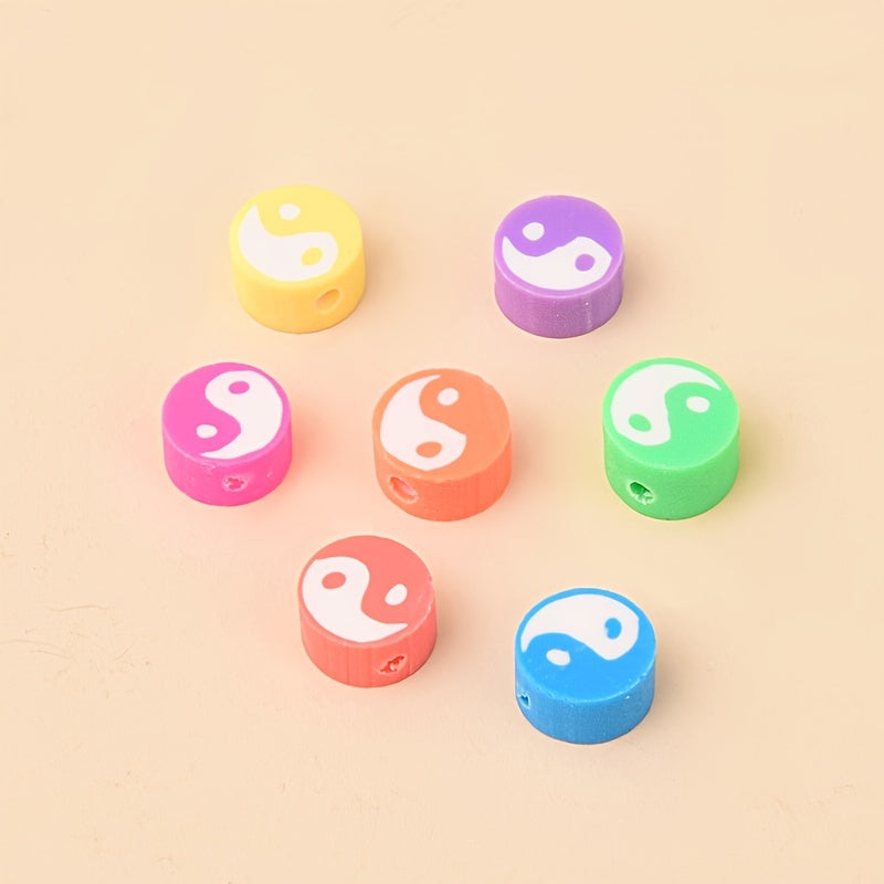 100pcs 10mm Multicolour Tai Ji Polymer Clay Spacer Beads DIY Jewelry Making