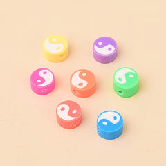 100pcs 10mm Multicolour Tai Ji Polymer Clay Spacer Beads DIY Jewelry Making