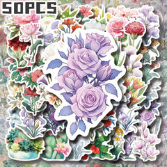 50pcs Flower Illustration Stickers Non Repeating Decor for Holidays & B