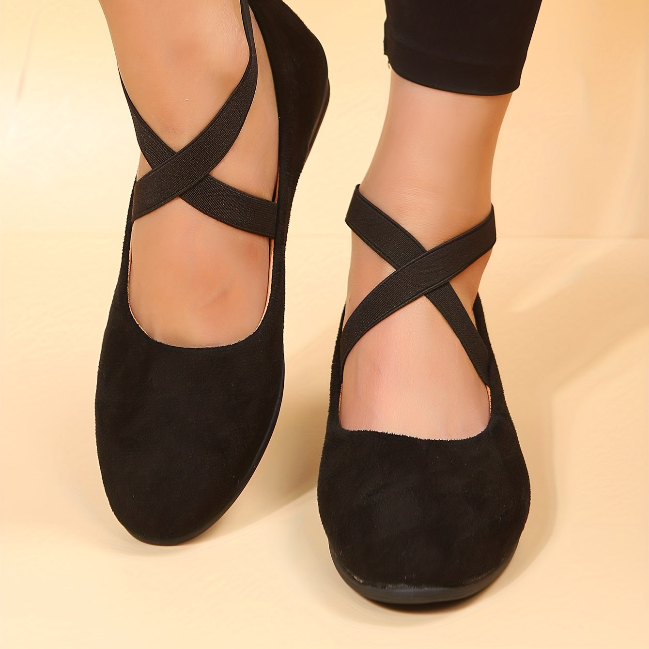 Women's Cross Strap Wedge Heels Slip On Shoes Round Toe