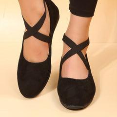 Women's Cross Strap Wedge Heels Slip On Shoes Round Toe