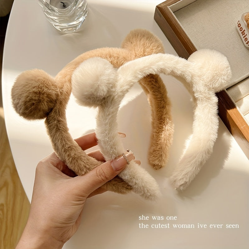 Fuzzy Bear Ear Headband Fluffy Cartoon Headband for Girls