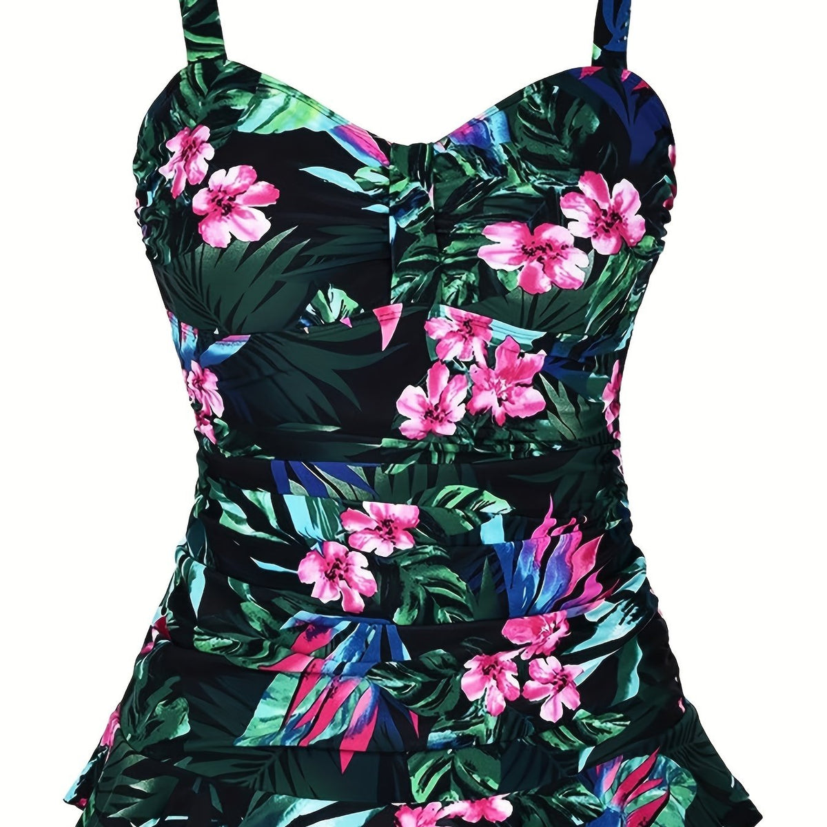  Tropical Print Tankini Set with Ruffle Trim Cami Top & Bottoms