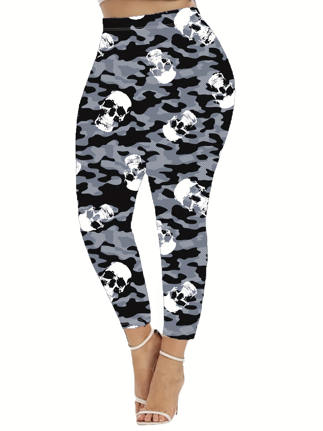 Camo & Skull Print Skinny Leggings for Women