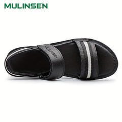 Men's Leather Flat Strap Sandals Soft Sole Beach Sandals