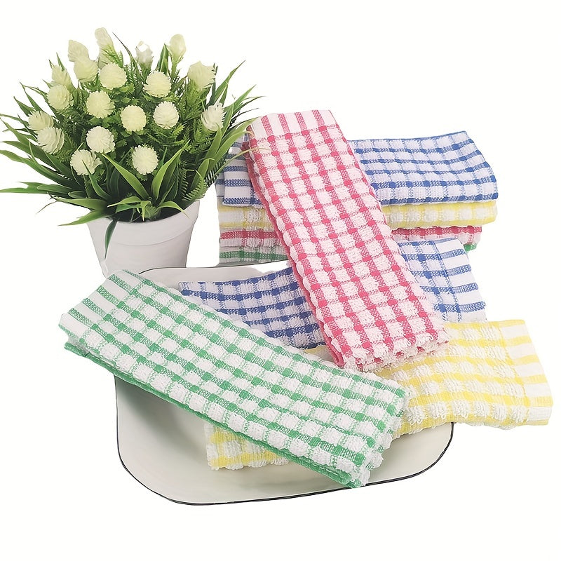 24pcs Waffle Square Dish Cloths Plaid Cleaning Rags Face Towels Kitchen Supplies