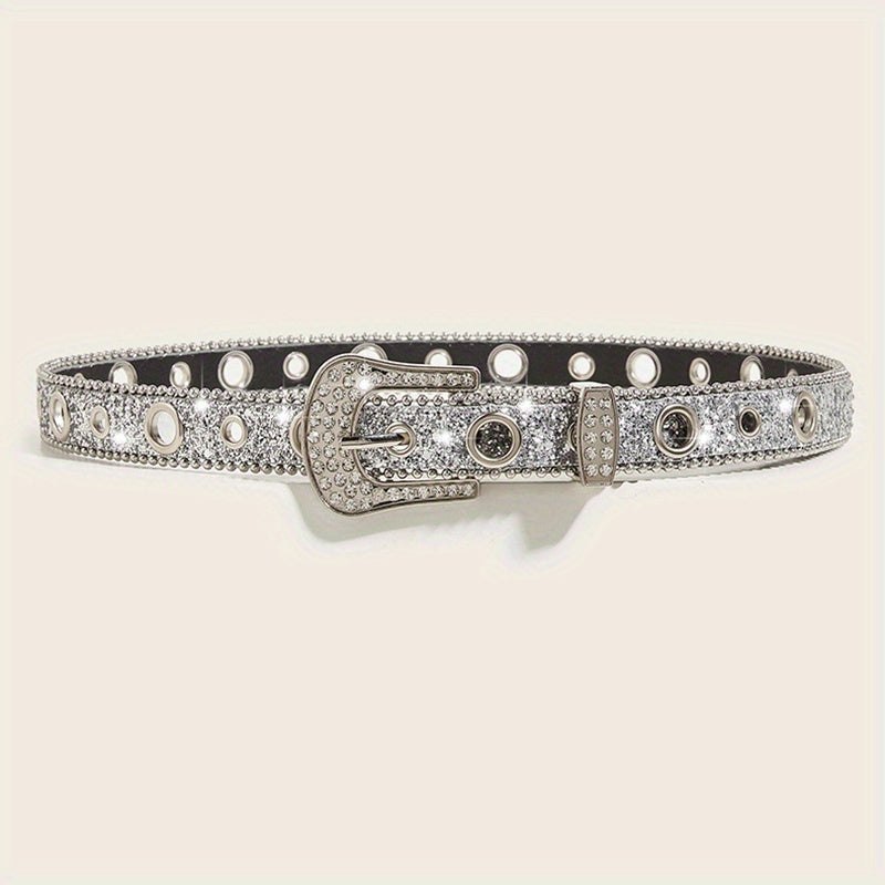 Glitter Sparkling Rhinestone Belt Y2K PU Belt Hip Hop Decorative Belt
