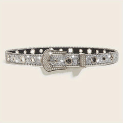 Glitter Sparkling Rhinestone Belt Y2K PU Belt Hip Hop Decorative Belt