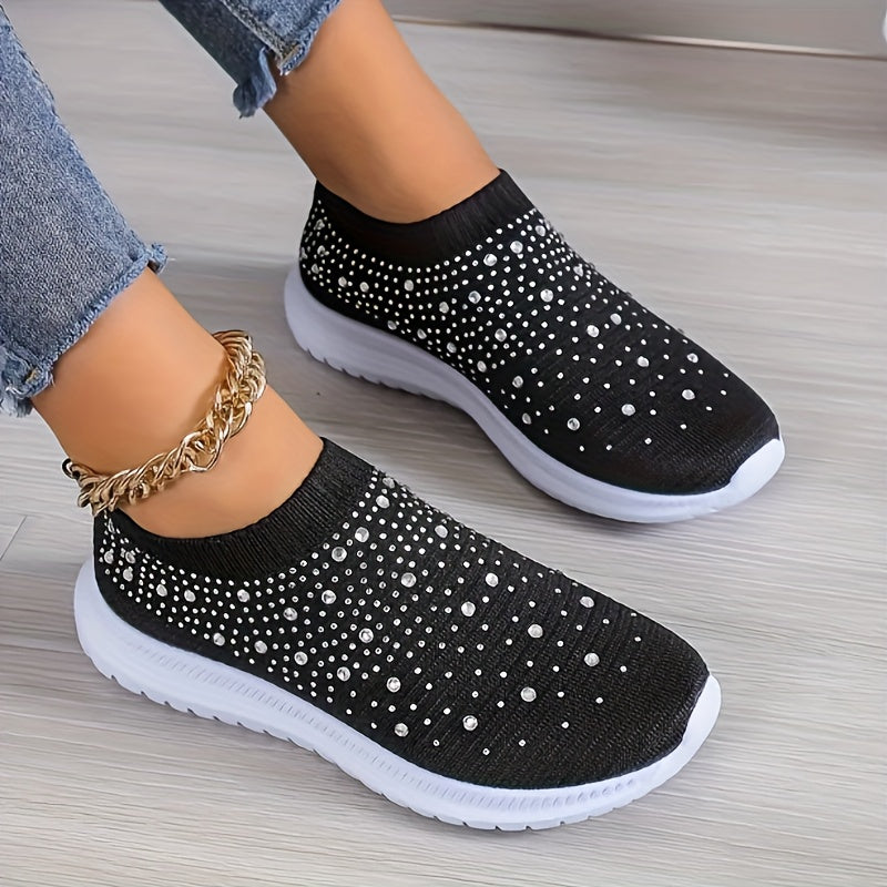 Rhinestone Mesh Sports Shoes Lightweight Casual Walking Shoes