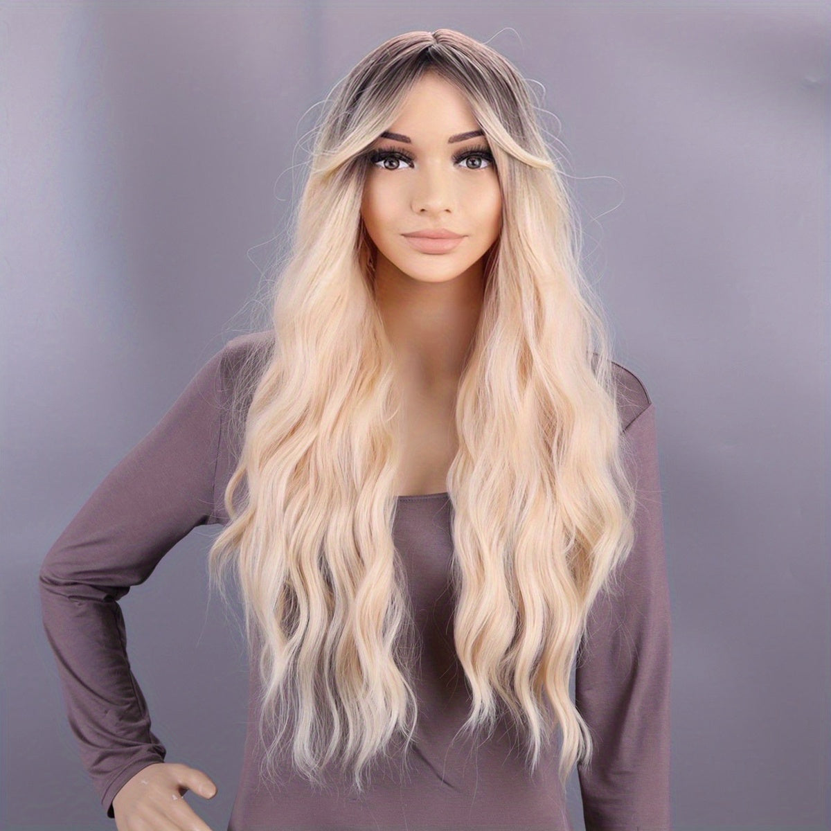 Long Burgundy Wavy Wig - Curly Hair Synthetic Heat Resistant Fiber
