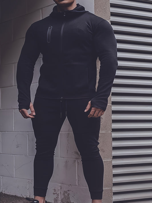 Men's 2 Piece Hooded Jacket & Drawstring Slim Sweatpants Set