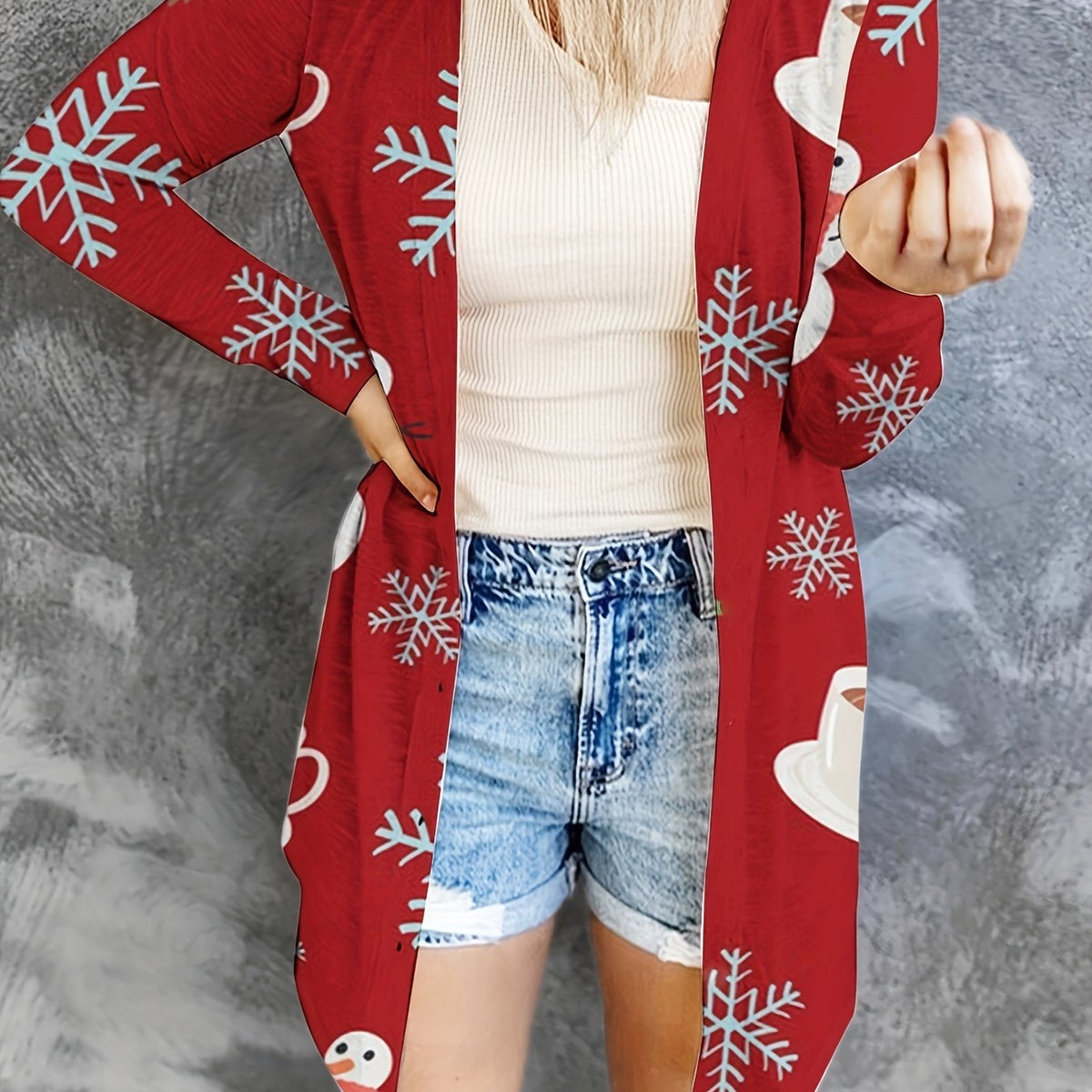  Christmas Graphic Print Cardigan