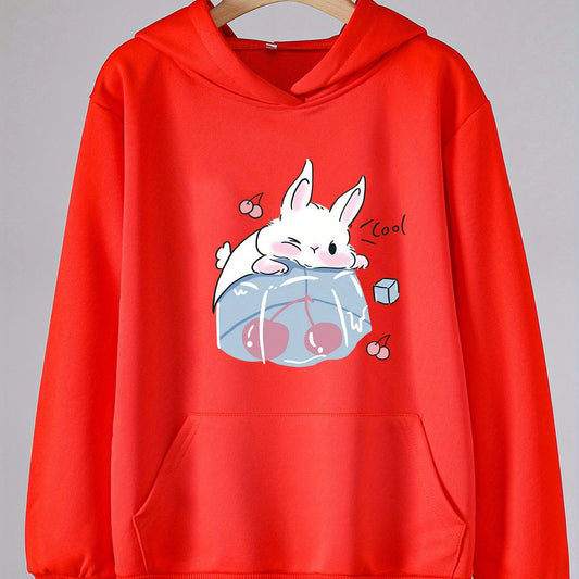 Ice Bunny Print Hoodie Girls Hooded Pullover Spring Fall Gift