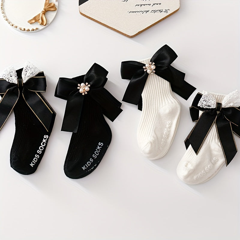 4 Pairs Bowknot Socks Girls 0-3 Years Breathable Comfy Spring Autumn