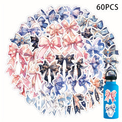 60 Pink Bow Stickers Waterproof for Laptop Scrapbook Water Bottle
