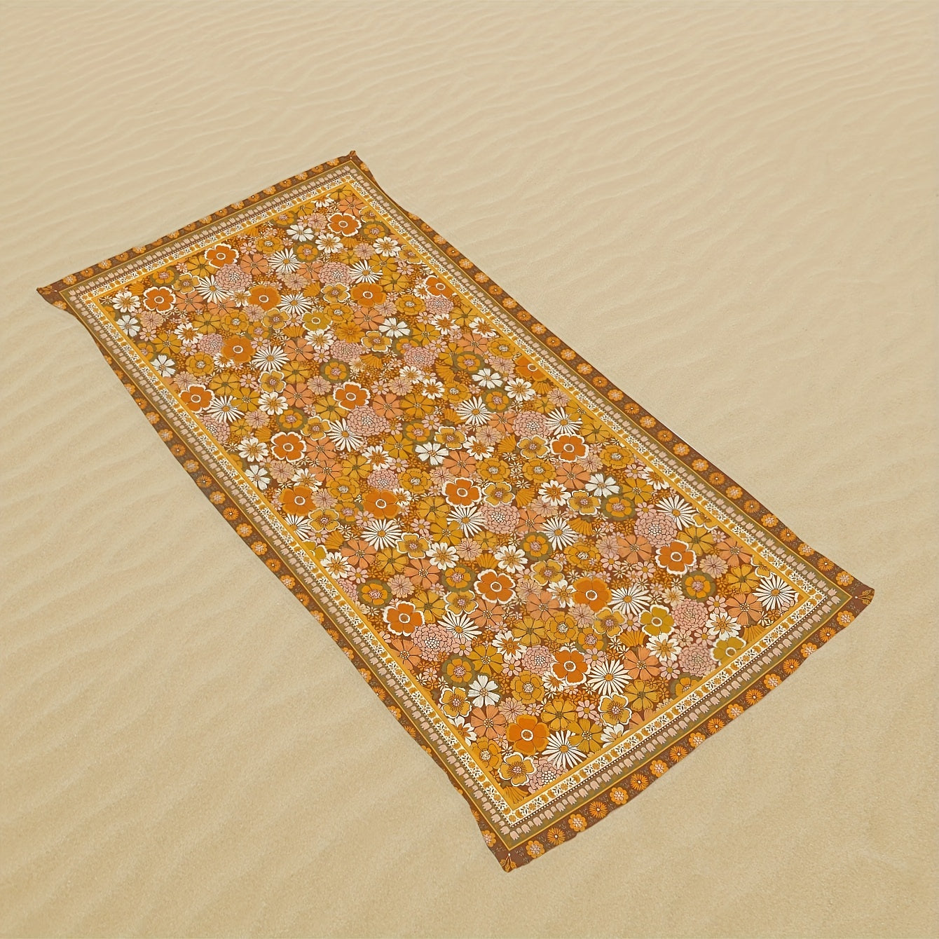 Yellow Flower Pattern Fiber Beach Towel Lightweight Pool Towel