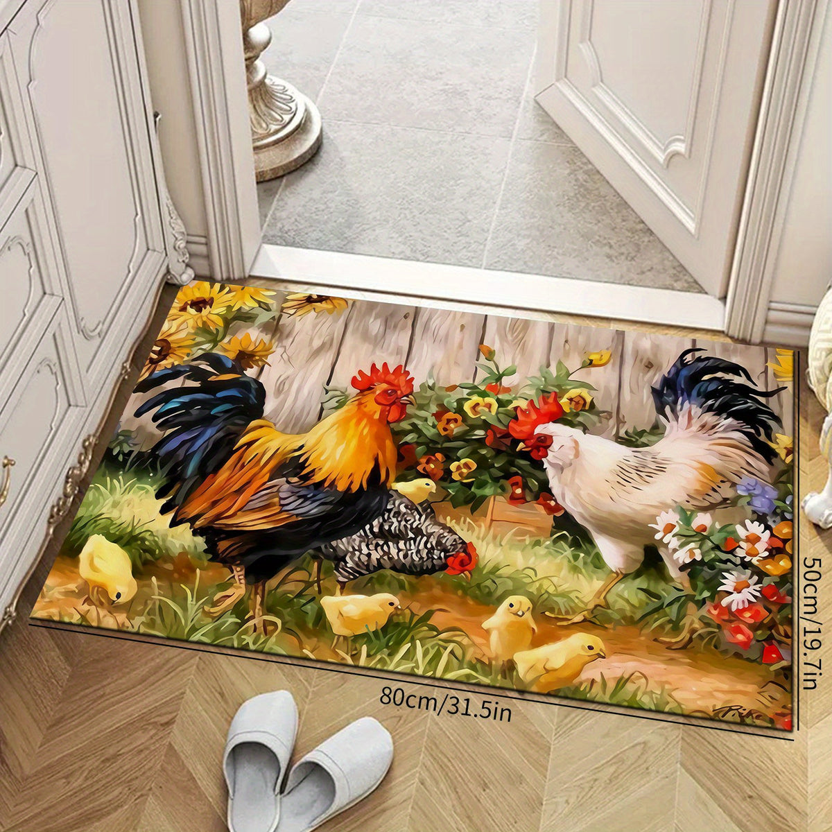 Soft Rooster Sunflower Kitchen Rug Set Non Slip Absorbent