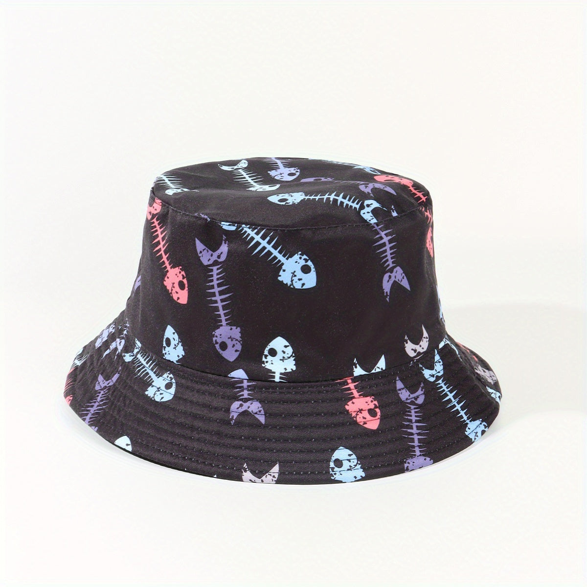 Cartoon Flower Print Reversible Bucket Hat Breathable Fisherman Cap