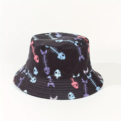 Cartoon Flower Print Reversible Bucket Hat Breathable Fisherman Cap