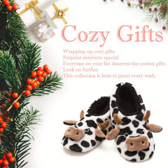 Cow Print Slippers Plush Lined Slip On Shoes Lightweight Indoor Home Slippers