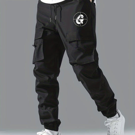 G Print Cargo Pants Men's Flap Pocket Trousers Loose Casual Outdoor Pants