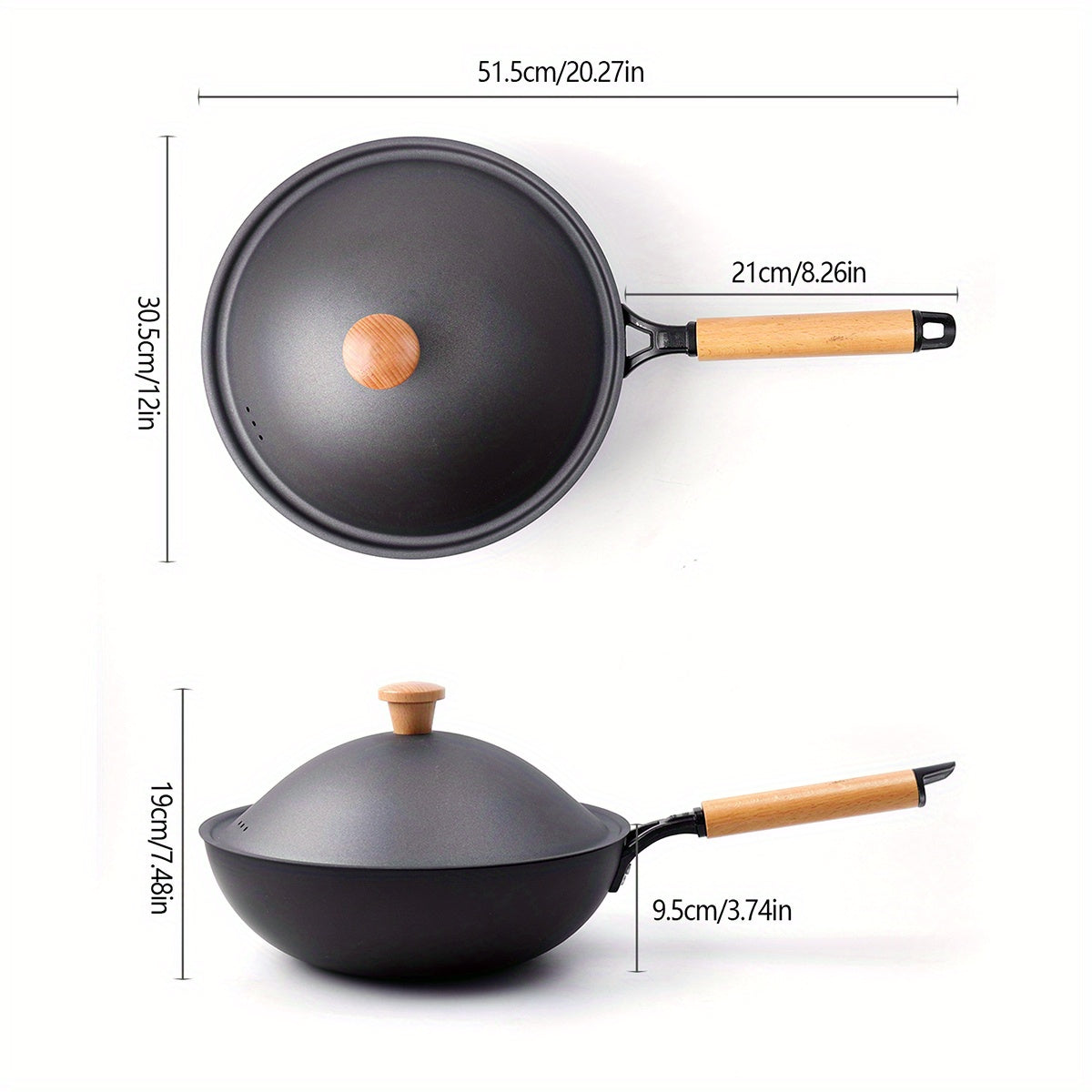 30 Cast Iron Wok With Lid Chinese Cooking Frying Pan
