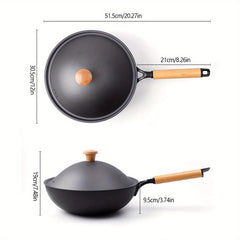 30 Cast Iron Wok With Lid Chinese Cooking Frying Pan