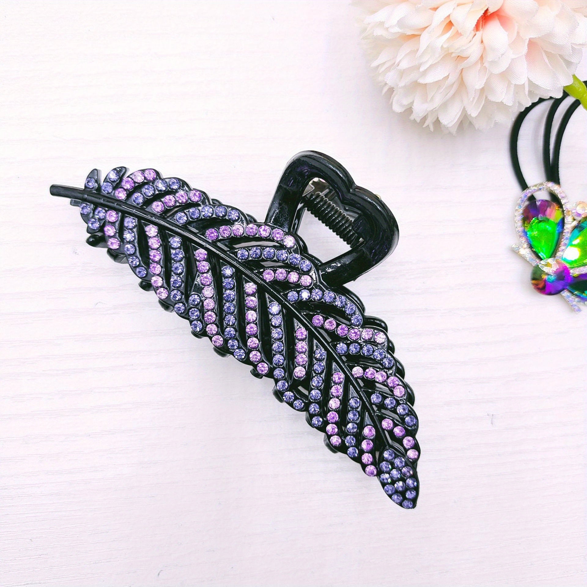 Tree Leaves Rhinestone Hair Claw Non Slip Barrettes