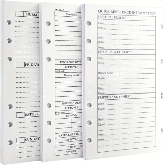 Personal Size 7Hole Punched Budget System Refill Weekly & Monthly Planner