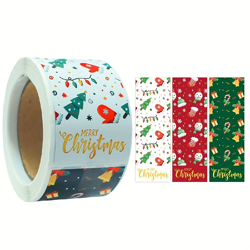100 Roll Christmas Stickers Square Pattern Gift Packaging Sealing & Decoration
