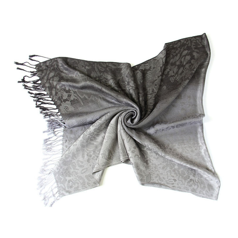Leopard Paisley Jacquard Scarf Tassel Gradient Cotton Shawl