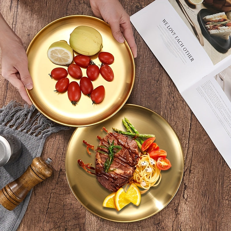 Stainless Steel Dessert Snack Plate Kitchen Dinner Plate Retro Fruit Plate