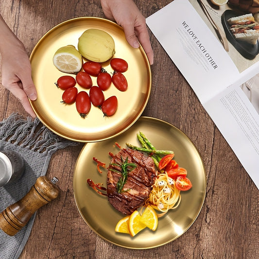 Stainless Steel Dessert Snack Plate Kitchen Dinner Plate Retro Fruit Plate