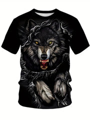 Men's 3D Wolf Print T shirt Crew Neck Tee For Summer