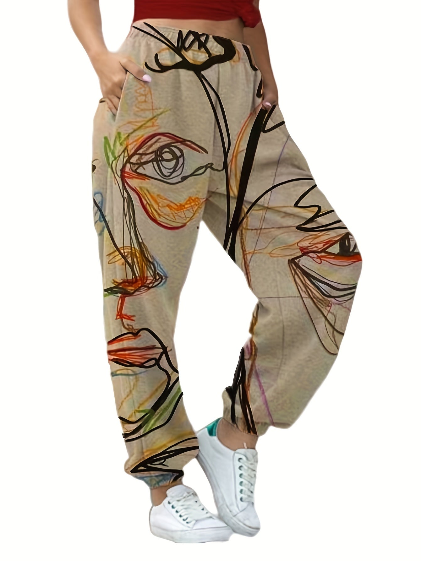 Y2K Sporty Plus Size Graffiti Print Stretch Baggy Pants