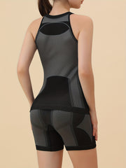 2 Pcs Round Neck Yoga Sets High Stretch Tummy Control Fitness Suit