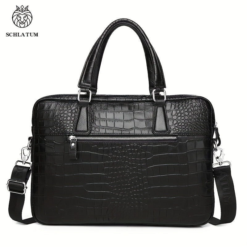 SCHLATUM Crocodile Pattern Briefcase Leather Business HandBag