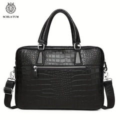 SCHLATUM Crocodile Pattern Briefcase Leather Business HandBag