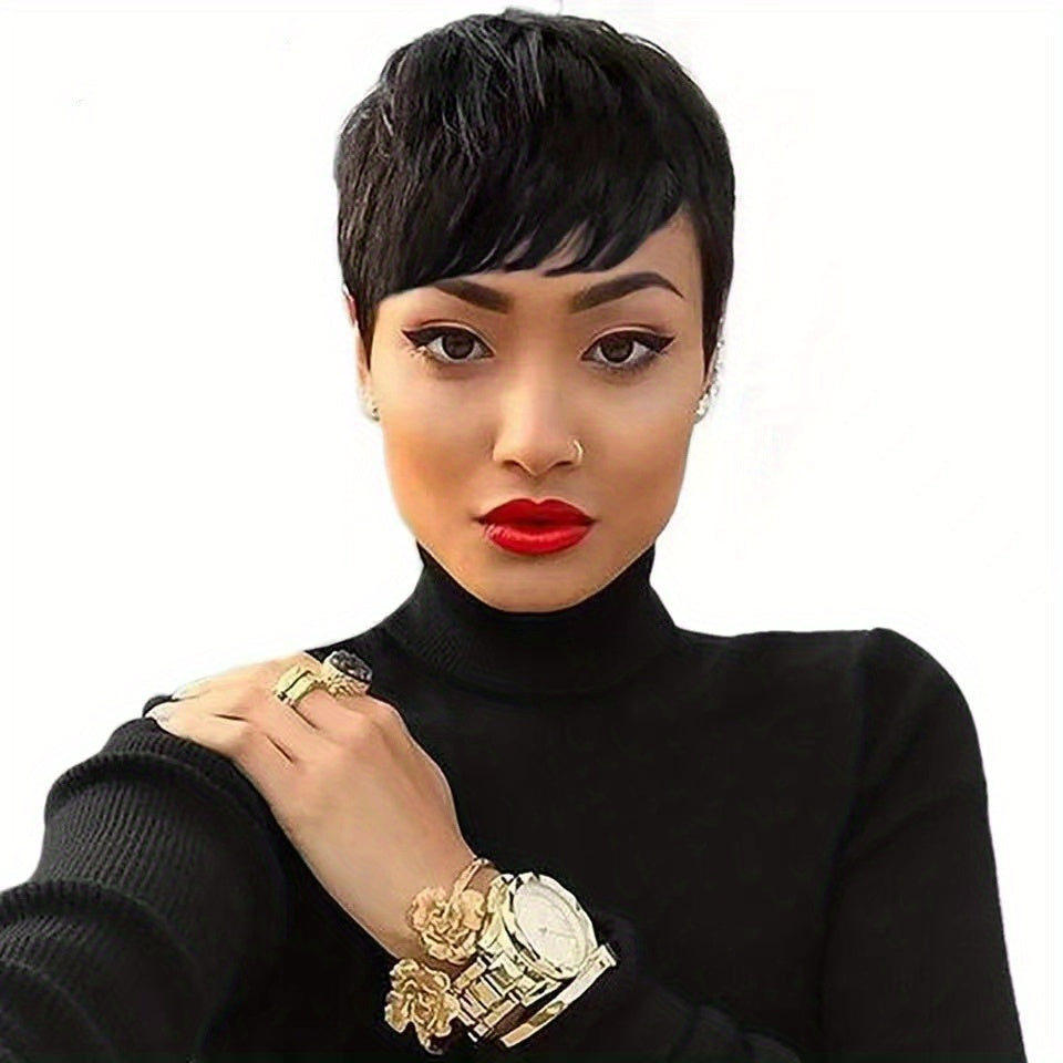 Burgundy Short Pixie Cut Human Hair Wigs For Women