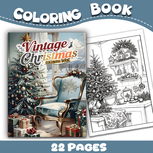 Vintage Christmas Adult Coloring Book Festive Holiday Snowy Scene Golden Accents