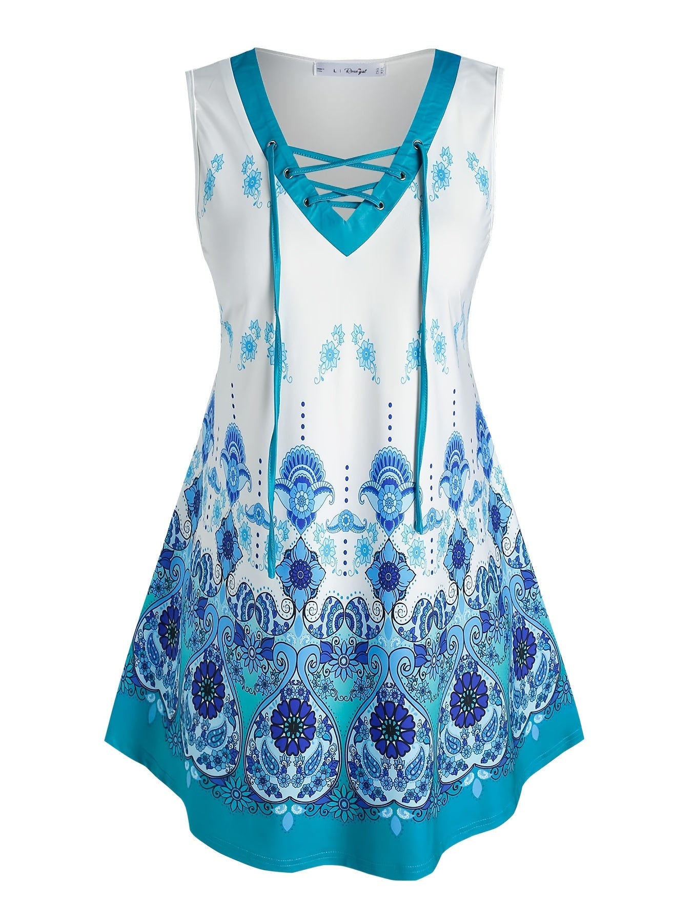Paisley Print Criss Cross Tank Top High Stretch Plus Size Tank