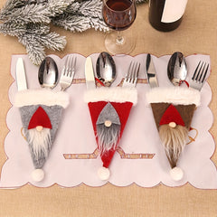 6pcs Christmas Gnome Silverware Holders Santa Faceless Cutlery Bags