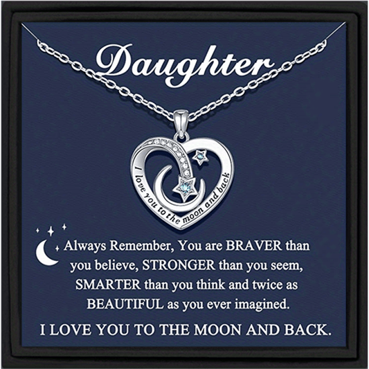 Heart Moon Star Copper Zircon Pendant Necklace with Card Box Gift for Daughter