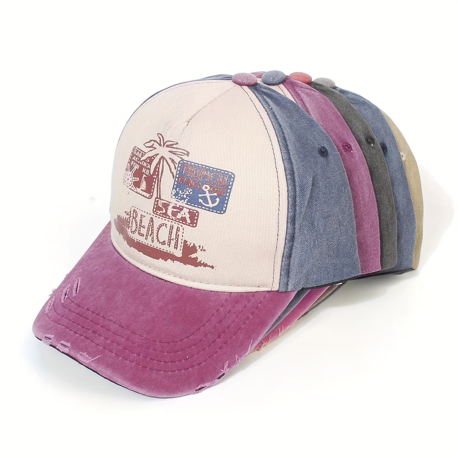 Graffiti Print Baseball Cap Washed Distressed Cap