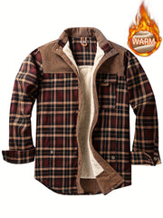 Men's Plaid Print Jacket Windproof Thermal Lapel Winter Shirt
