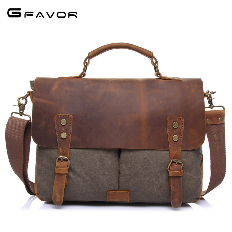 Vintage Canvas Messenger Bag with Leather Trim for Men
