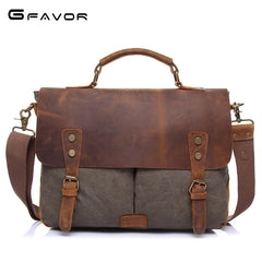 Vintage Canvas Messenger Bag with Leather Trim for Men