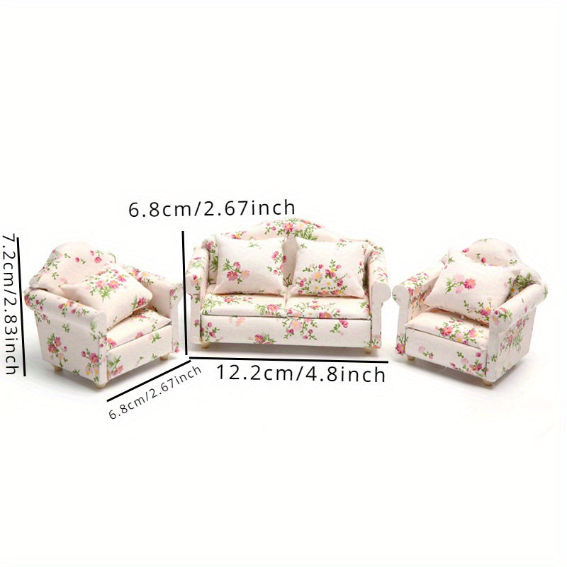 12 Dollhouse Furniture Pink Floral Living Room Single Sofa