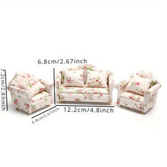 12 Dollhouse Furniture Pink Floral Living Room Single Sofa